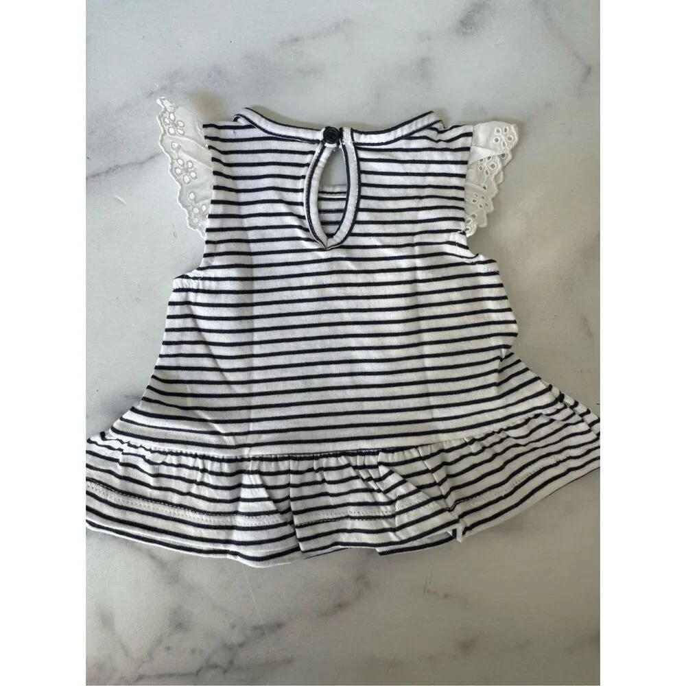 Newborn girls red white blue outfit summer cotton bloomers eyelet striped blouse